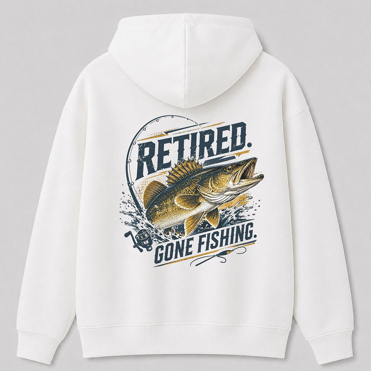 Walleye Freshwater Fishing Graphic Hoodie for Men — white back view with large graphic
