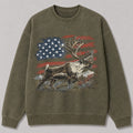 Washed American Flag Caribou Big Game Hunting Crewneck Sweatshirt - alternate product view
