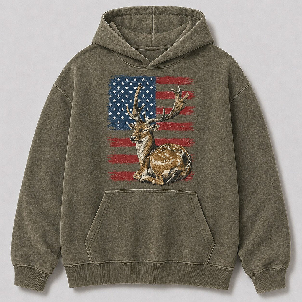 Washed American Flag Fallow Buck Hunting Hoodie for Men - alternate product view
