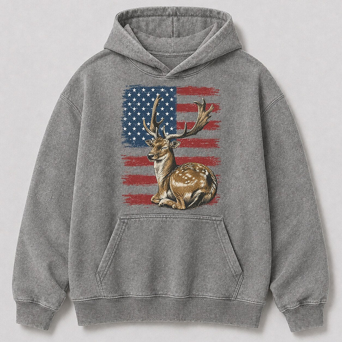 Washed American Flag Fallow Buck Hunting Hoodie for Men - lifestyle product view
