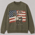Washed American Flag Fallow Deer Hunting Crewneck Sweatshirt - alternate product view