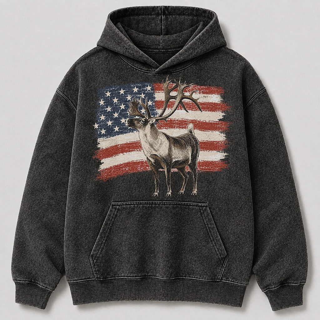 Washed American Flag Fallow Deer Hunting Hoodie for Men - front product view
