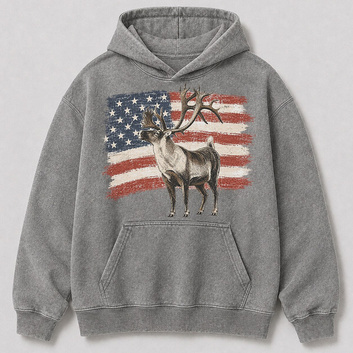 Washed American Flag Fallow Deer Hunting Hoodie for Men - alternate product view