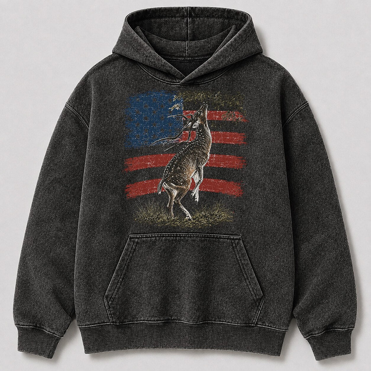 Washed American Flag Pronghorn Hunting Hoodie for Men - front product view