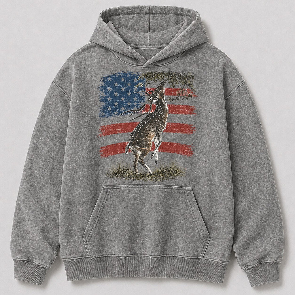Washed American Flag Pronghorn Hunting Hoodie for Men - lifestyle product view