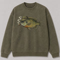 Washed Cigar-Smoking Bluegill Fishing Graphic Crewneck Sweatshirt for Men - front product view