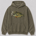 Washed Cigar-Smoking Bluegill Lake Fishing Hoodie for Men - front product view