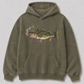 Washed Cigar-Smoking Largemouth Bass Fishing Hoodie for Men - alternate product view