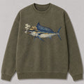 Washed Cigar-Smoking Sailfish Fishing Graphic Crewneck Sweatshirt for Men - alternate product view