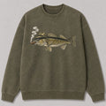 Washed Cigar-Smoking Walleye Fishing Graphic Crewneck Sweatshirt for Men - alternate product view