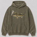 Washed Cigar-Smoking Walleye Lake Fishing Hoodie for Men - front product view