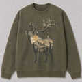 Washed Mountain Caribou Big Game Hunting Crewneck Sweatshirt for Men - front product view