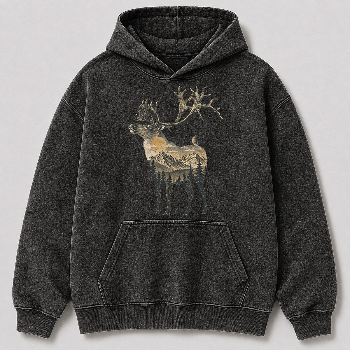 Washed Mountain Caribou Big Game Hunting Hoodie for Men - front product view