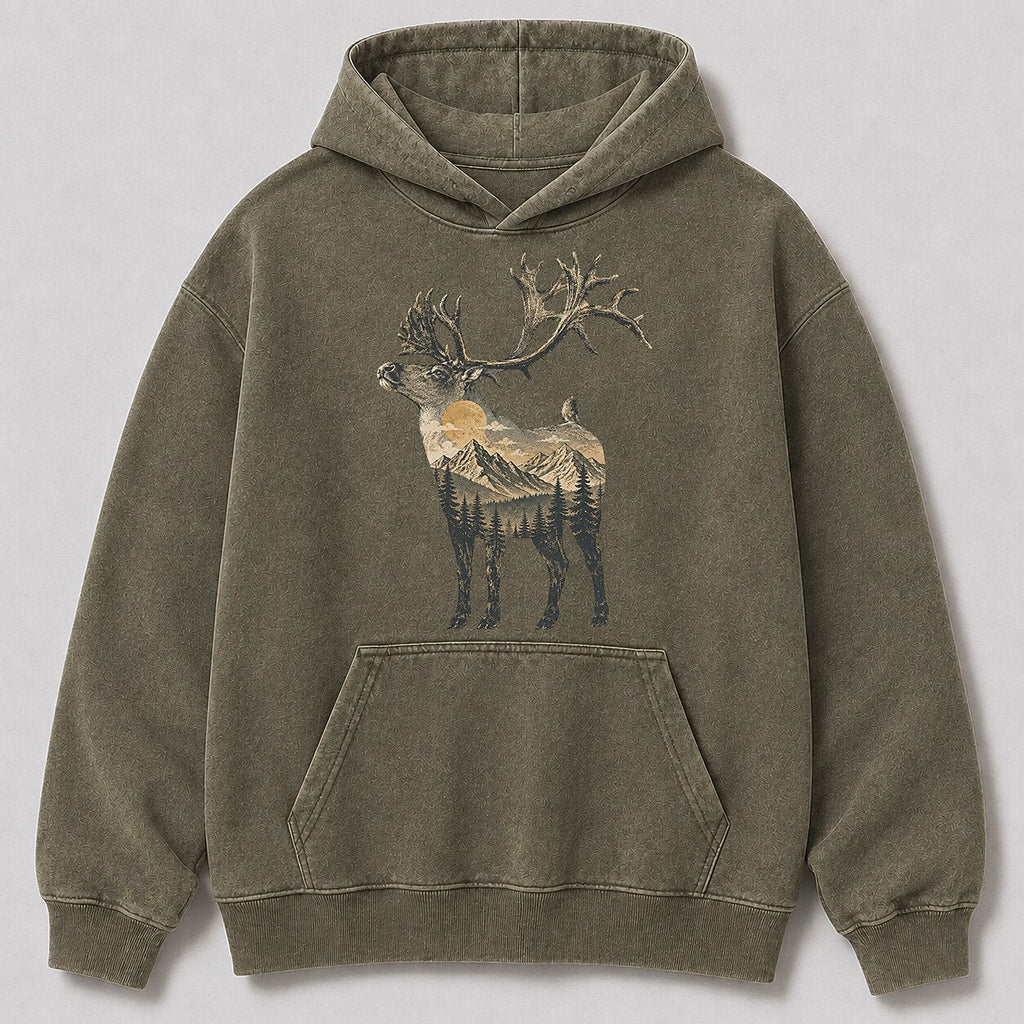 Washed Mountain Caribou Big Game Hunting Hoodie for Men - alternate product view