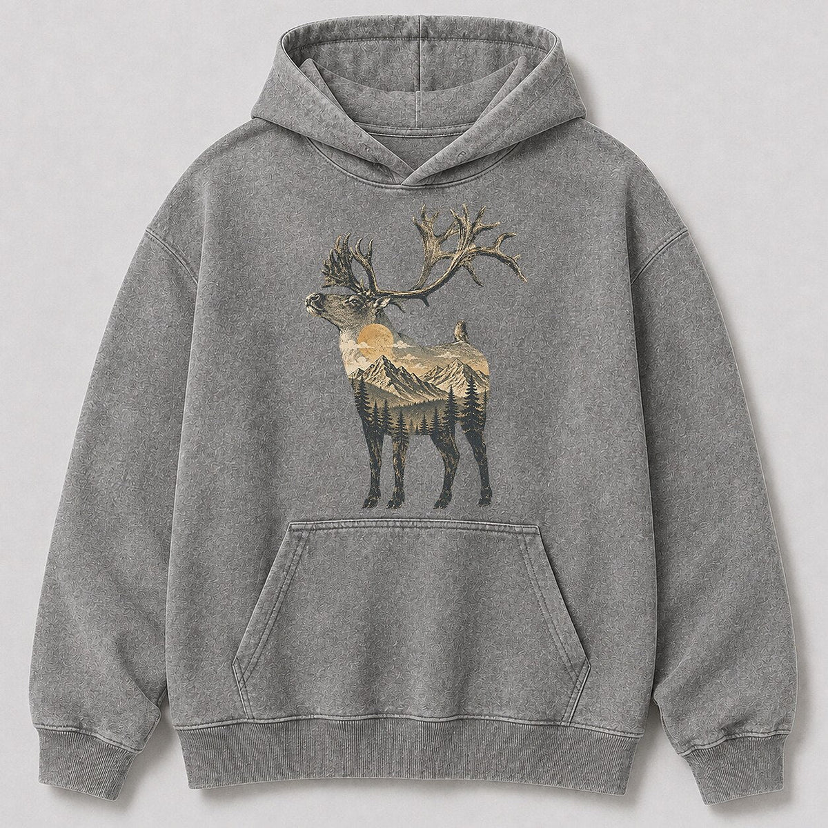 Washed Mountain Caribou Big Game Hunting Hoodie for Men - lifestyle product view