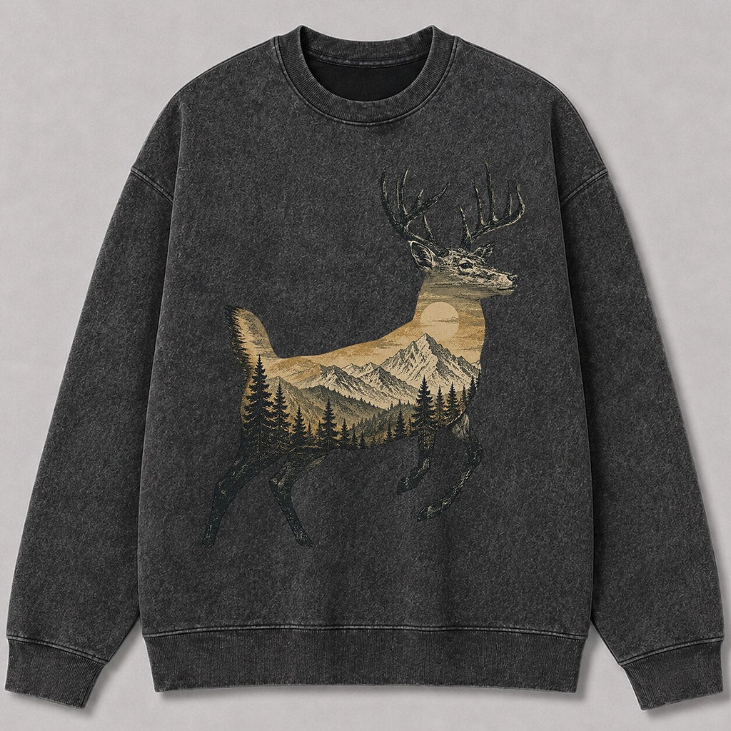 Washed Mountain Whitetail Deer Hunting Crewneck Sweatshirt for Men - alternate product view