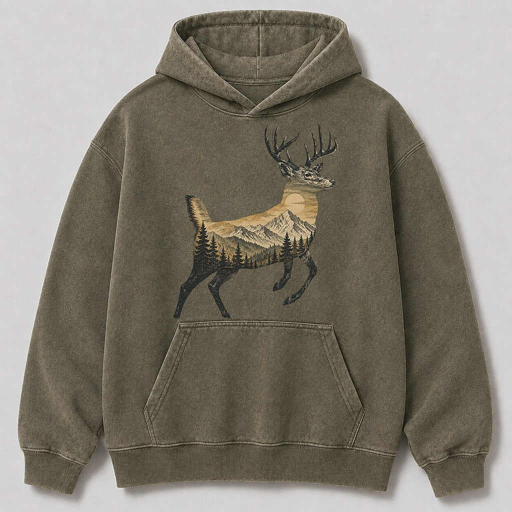 Washed Mountain Whitetail Deer Hunting Hoodie for Men - front product view