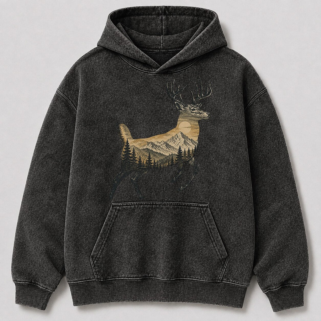Washed Mountain Whitetail Deer Hunting Hoodie for Men - lifestyle product view