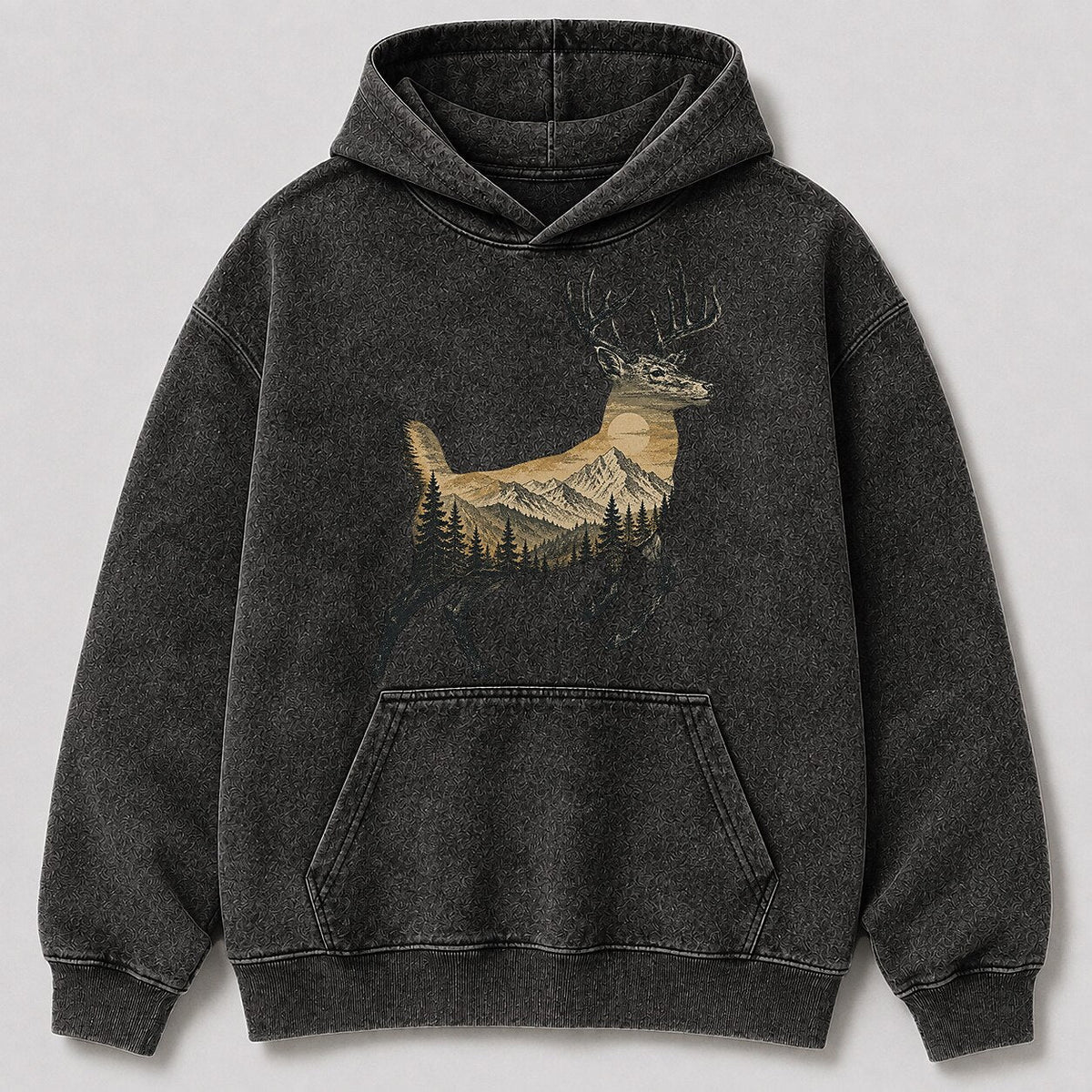 Washed Mountain Whitetail Deer Hunting Hoodie for Men - lifestyle product view