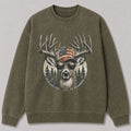 Washed Patriotic Whitetail Buck Hunting Crewneck Sweatshirt for Men - alternate product view
