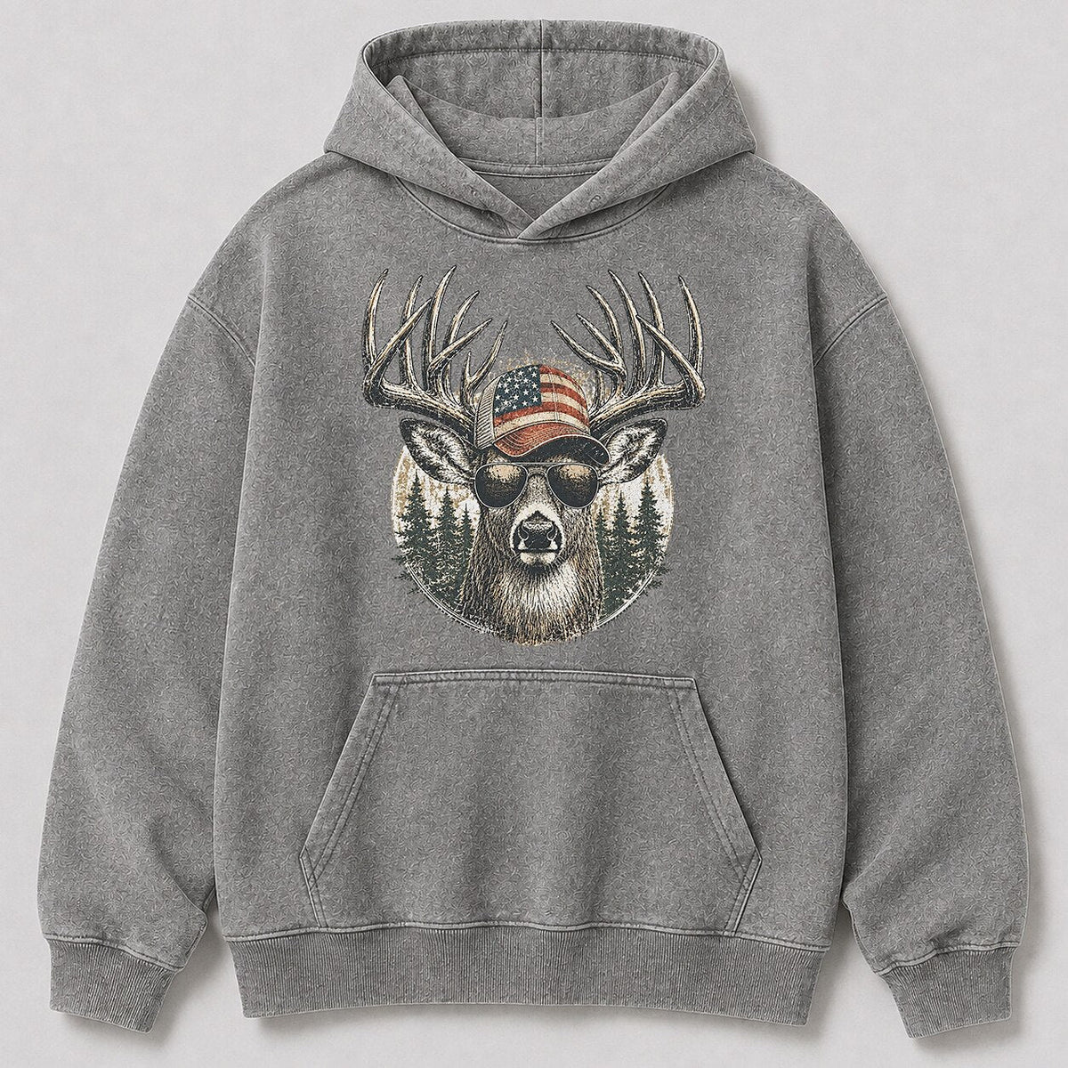 Washed Patriotic Whitetail Buck Hunting Hoodie for Men - alternate product view