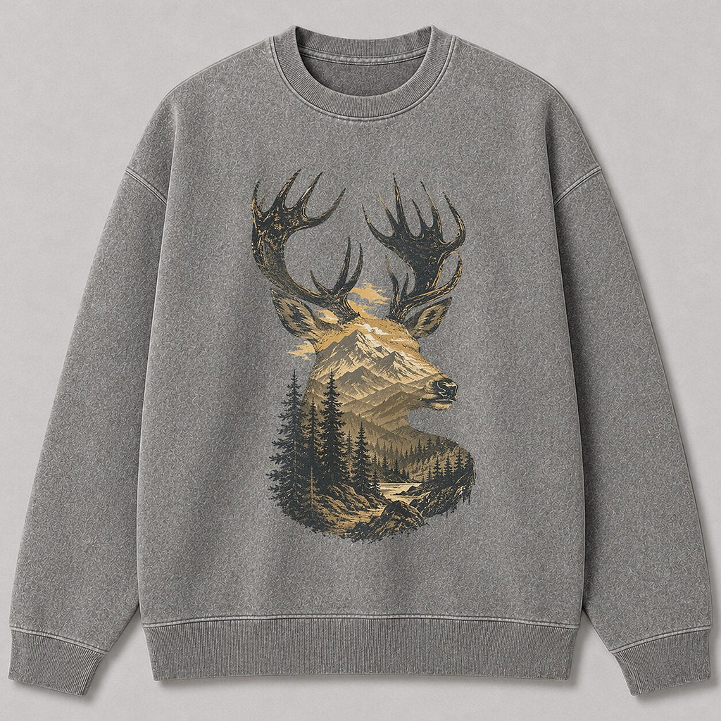 Washed Rocky Mountain Elk Hunting Crewneck Sweatshirt for Men - front product view
