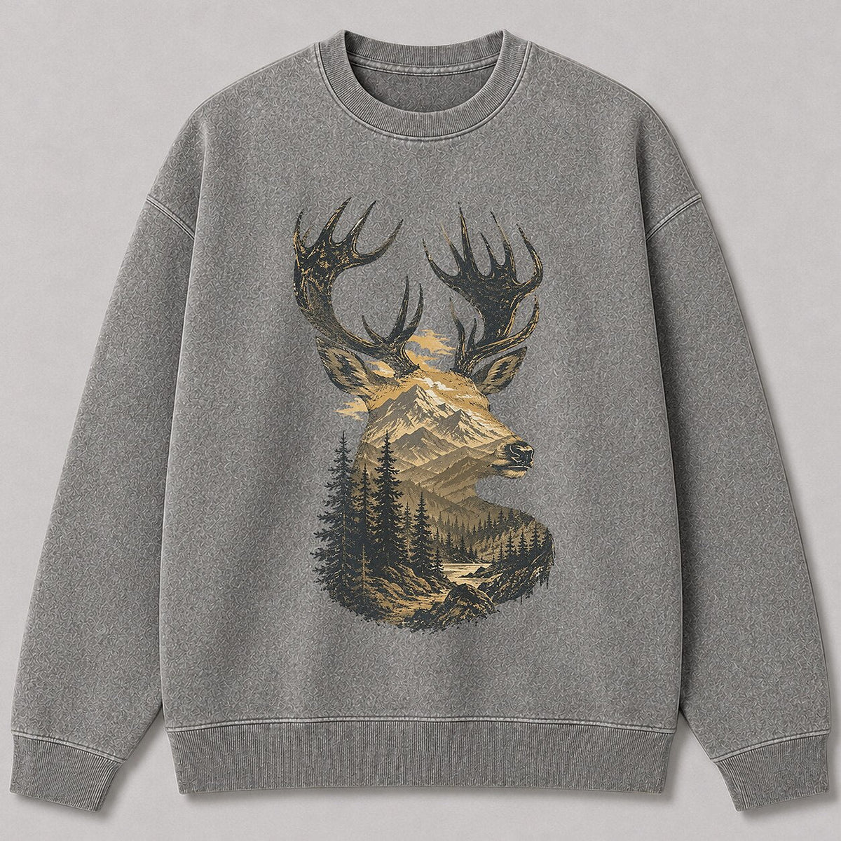 Washed Rocky Mountain Elk Hunting Crewneck Sweatshirt for Men - front product view