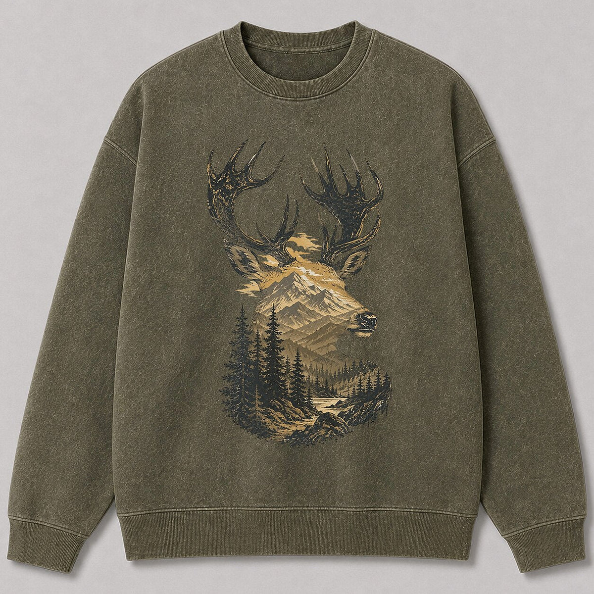 Washed Rocky Mountain Elk Hunting Crewneck Sweatshirt for Men - alternate product view