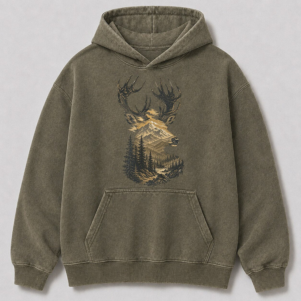 Washed Rocky Mountain Elk Hunting Hoodie for Men - front product view