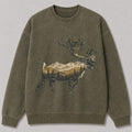 Washed Running Caribou Mountain Hunting Crewneck Sweatshirt for Men - front product view