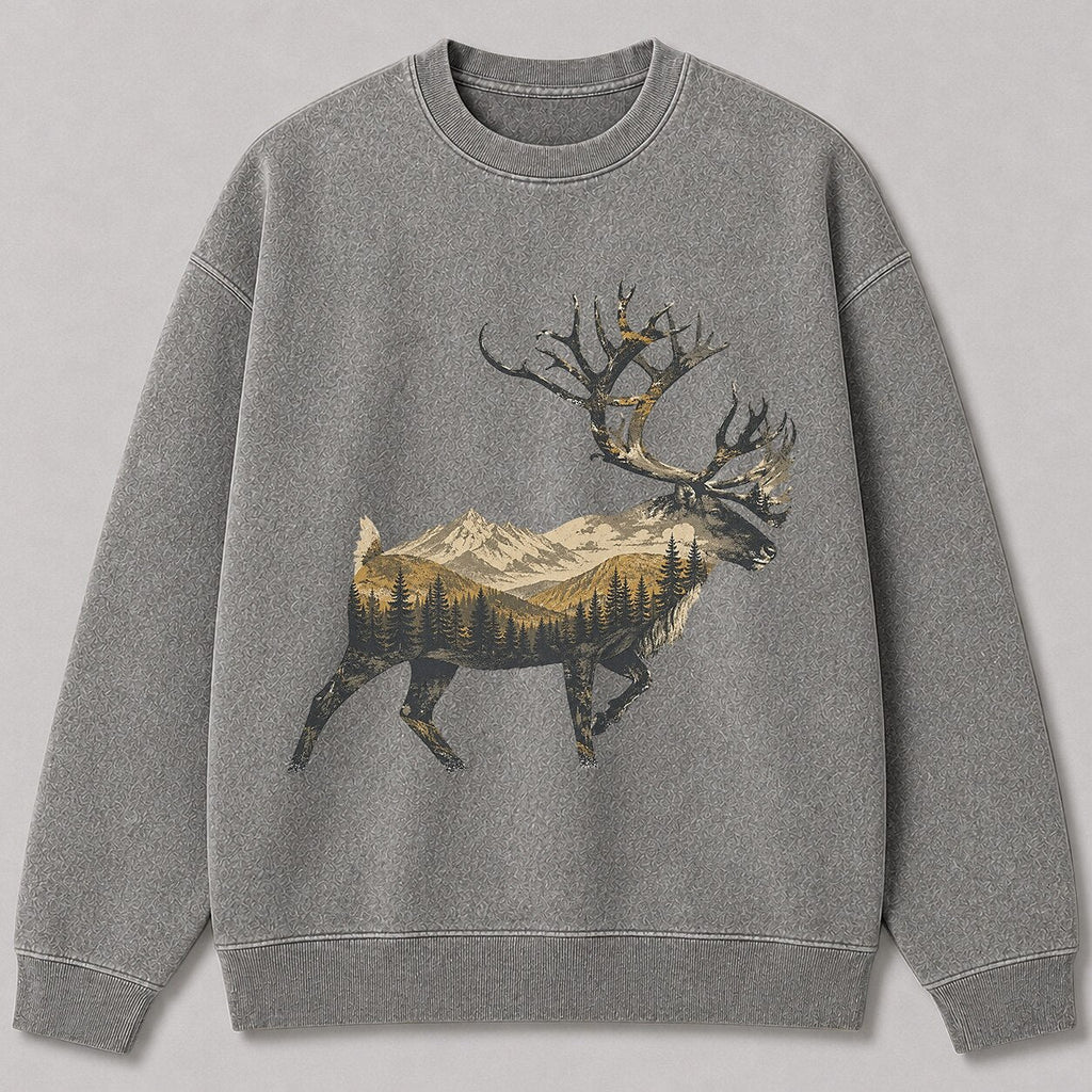 Washed Running Caribou Mountain Hunting Crewneck Sweatshirt for Men - alternate product view