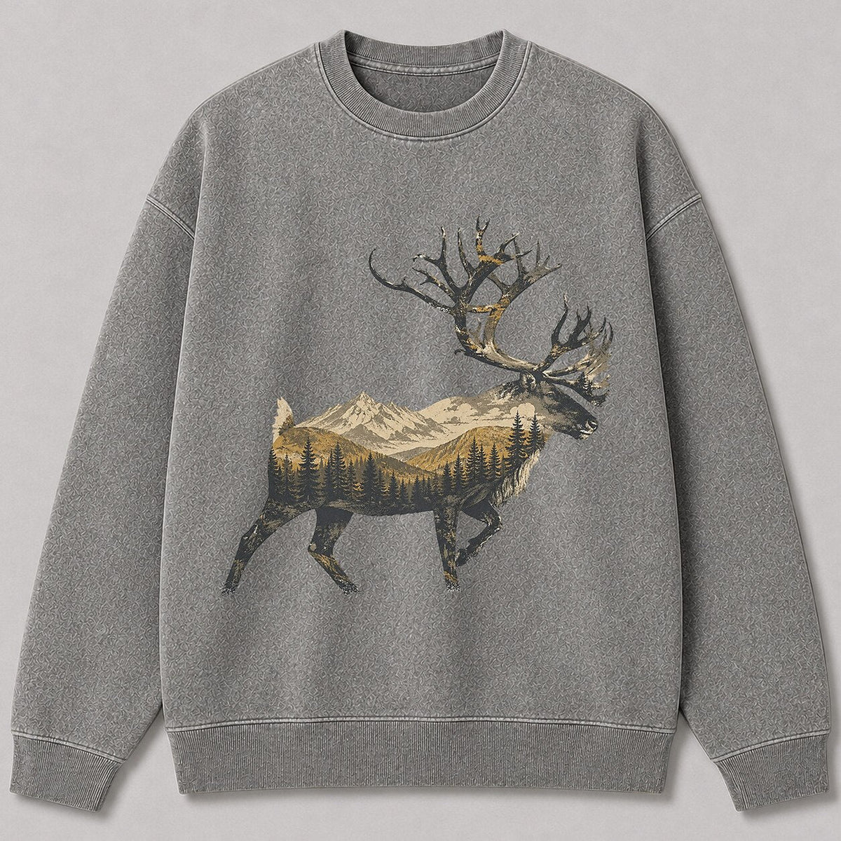 Washed Running Caribou Mountain Hunting Crewneck Sweatshirt for Men - alternate product view