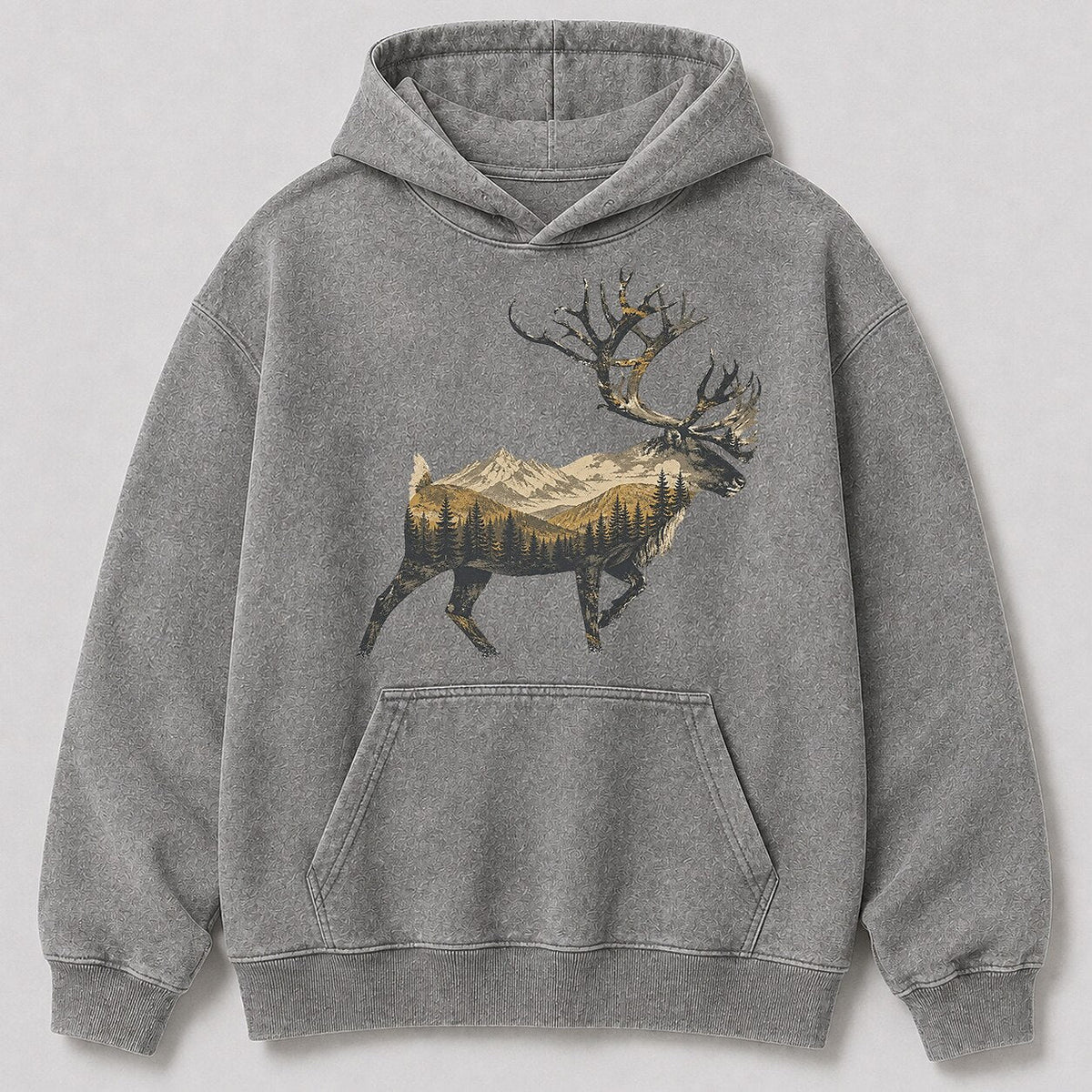 Washed Running Caribou Mountain Hunting Hoodie for Men - front product view