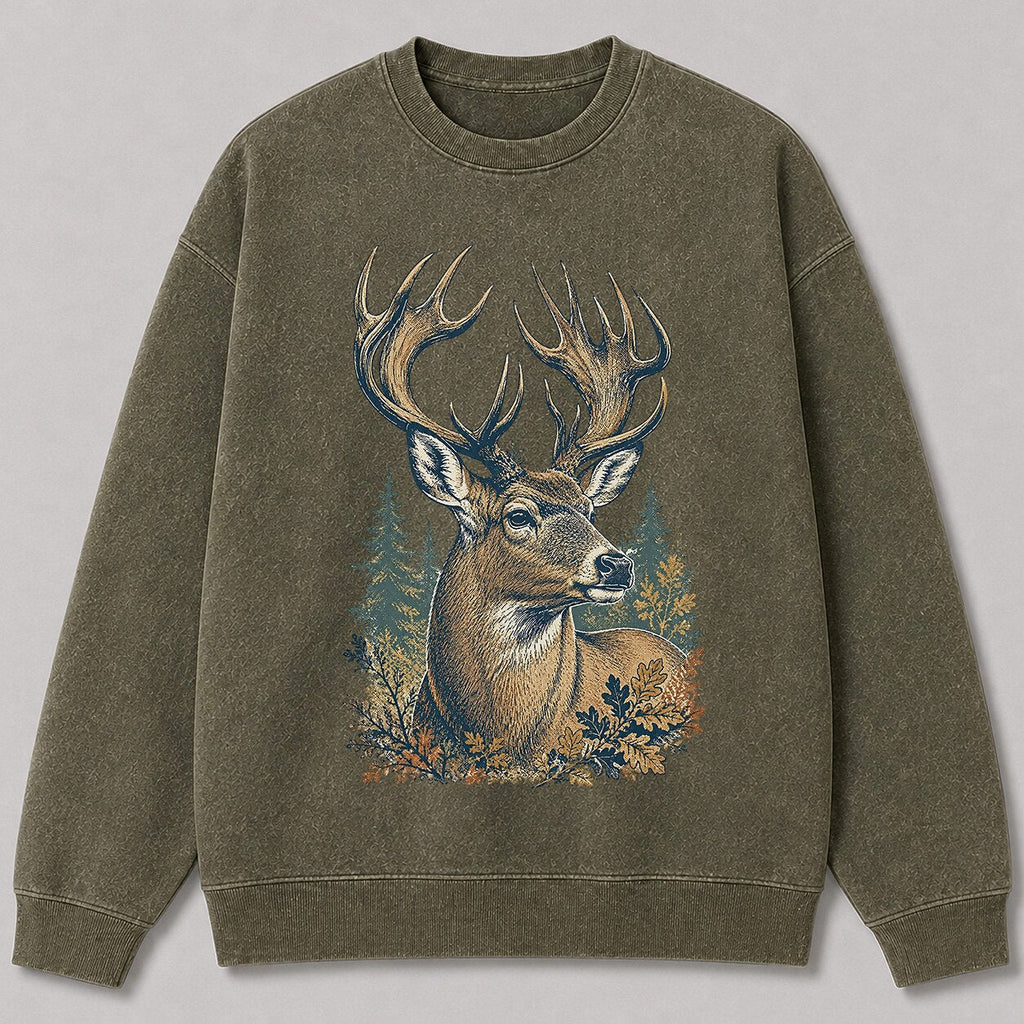 Washed Trophy Whitetail Buck Hunting Crewneck Sweatshirt for Men - alternate product view