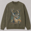Washed Trophy Whitetail Buck Hunting Crewneck Sweatshirt for Men - alternate product view