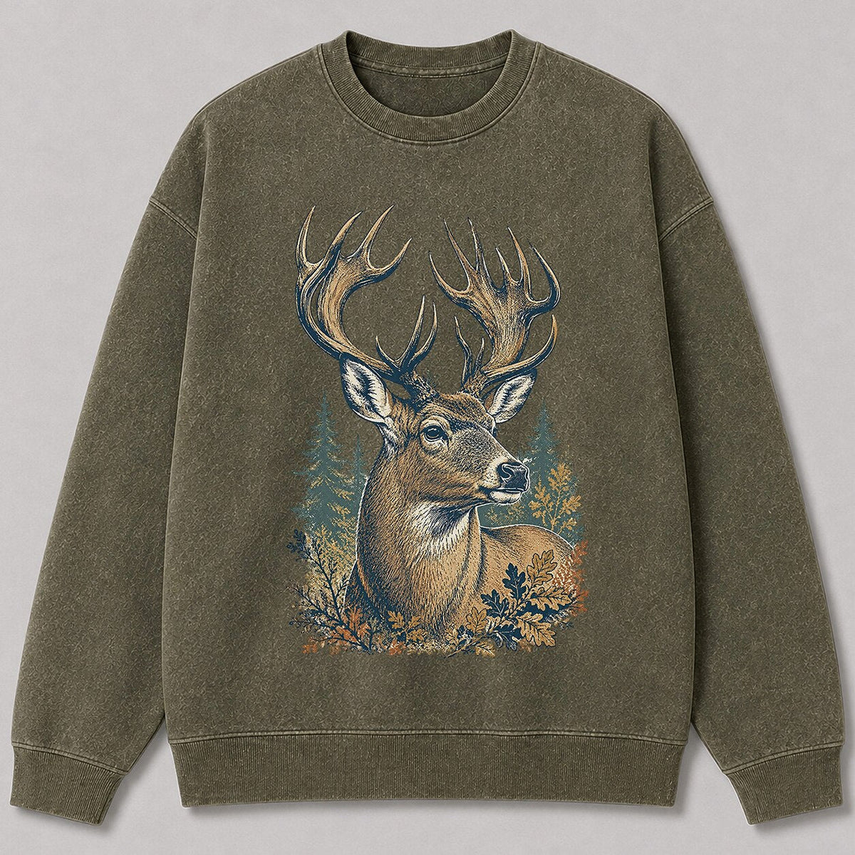 Washed Trophy Whitetail Buck Hunting Crewneck Sweatshirt for Men - alternate product view