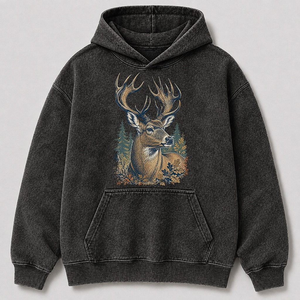 Washed Trophy Whitetail Buck Hunting Hoodie for Men - front product view