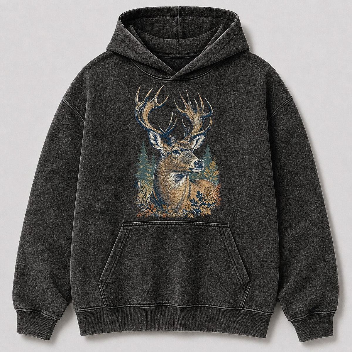 Washed Trophy Whitetail Buck Hunting Hoodie for Men - front product view