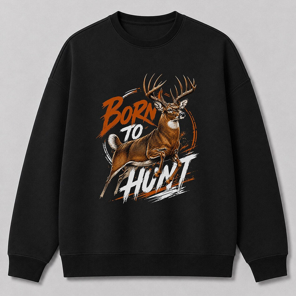 Whitetail Deer Hunting Crewneck Sweatshirt for Men — charcoal front view with printed graphic
