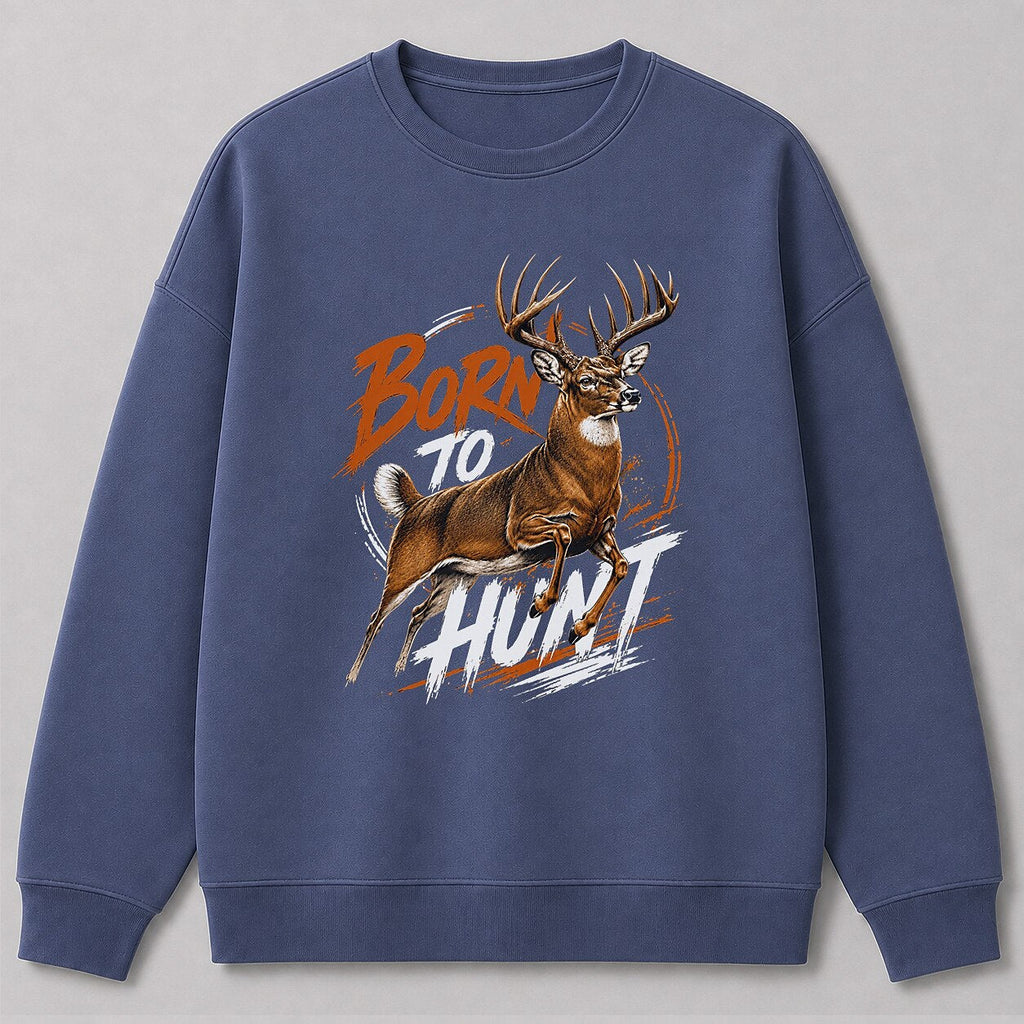 Whitetail Deer Hunting Crewneck Sweatshirt for Men — navy front view with printed graphic