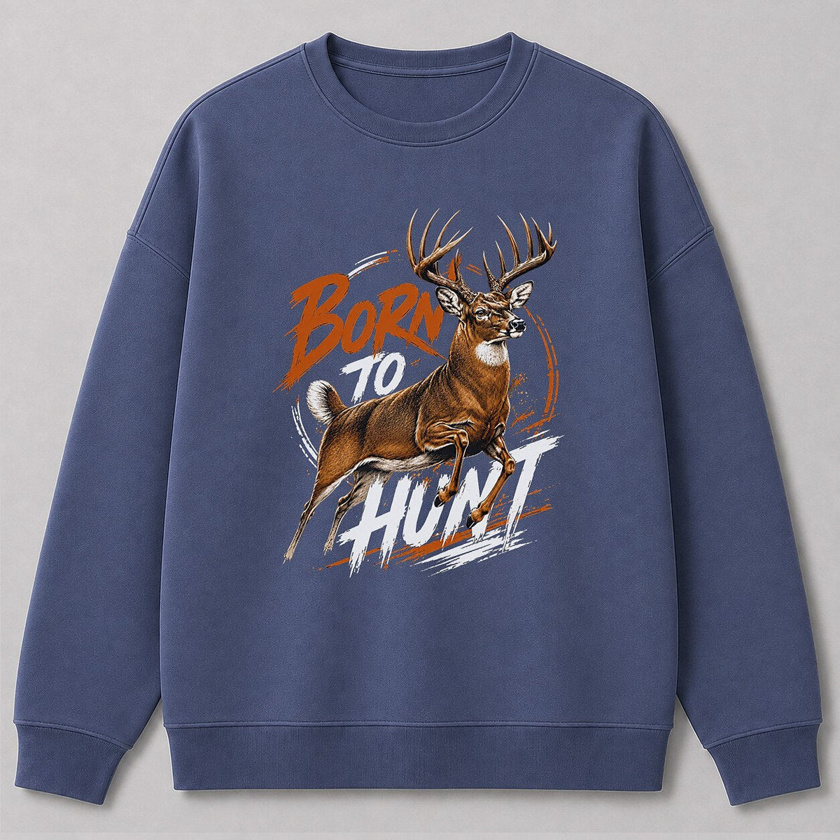 Whitetail Deer Hunting Crewneck Sweatshirt for Men — navy front view with printed graphic