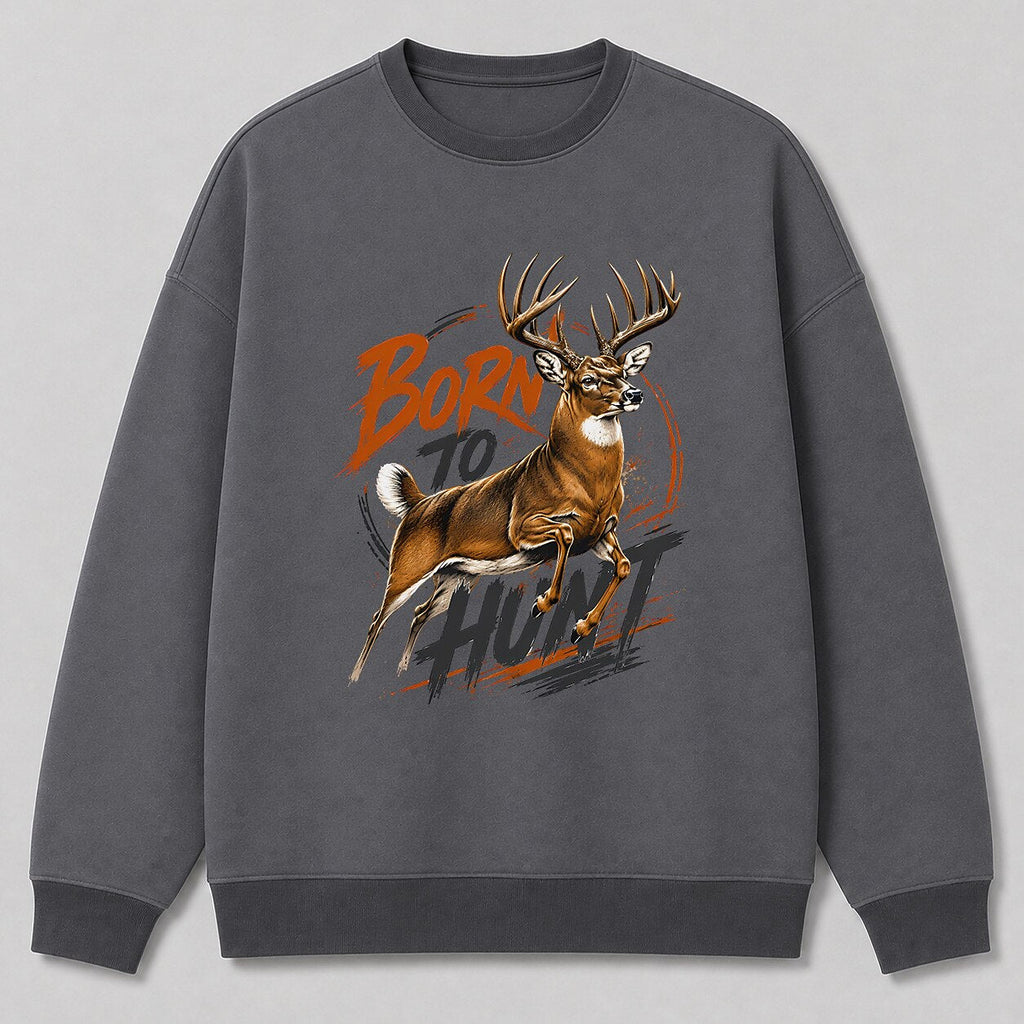 Whitetail Deer Hunting Crewneck Sweatshirt for Men — white front view with printed graphic