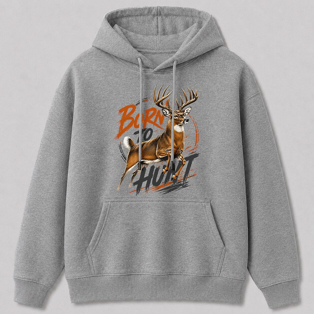 Whitetail Deer Hunting Hoodie for Men — gray front view with printed graphic