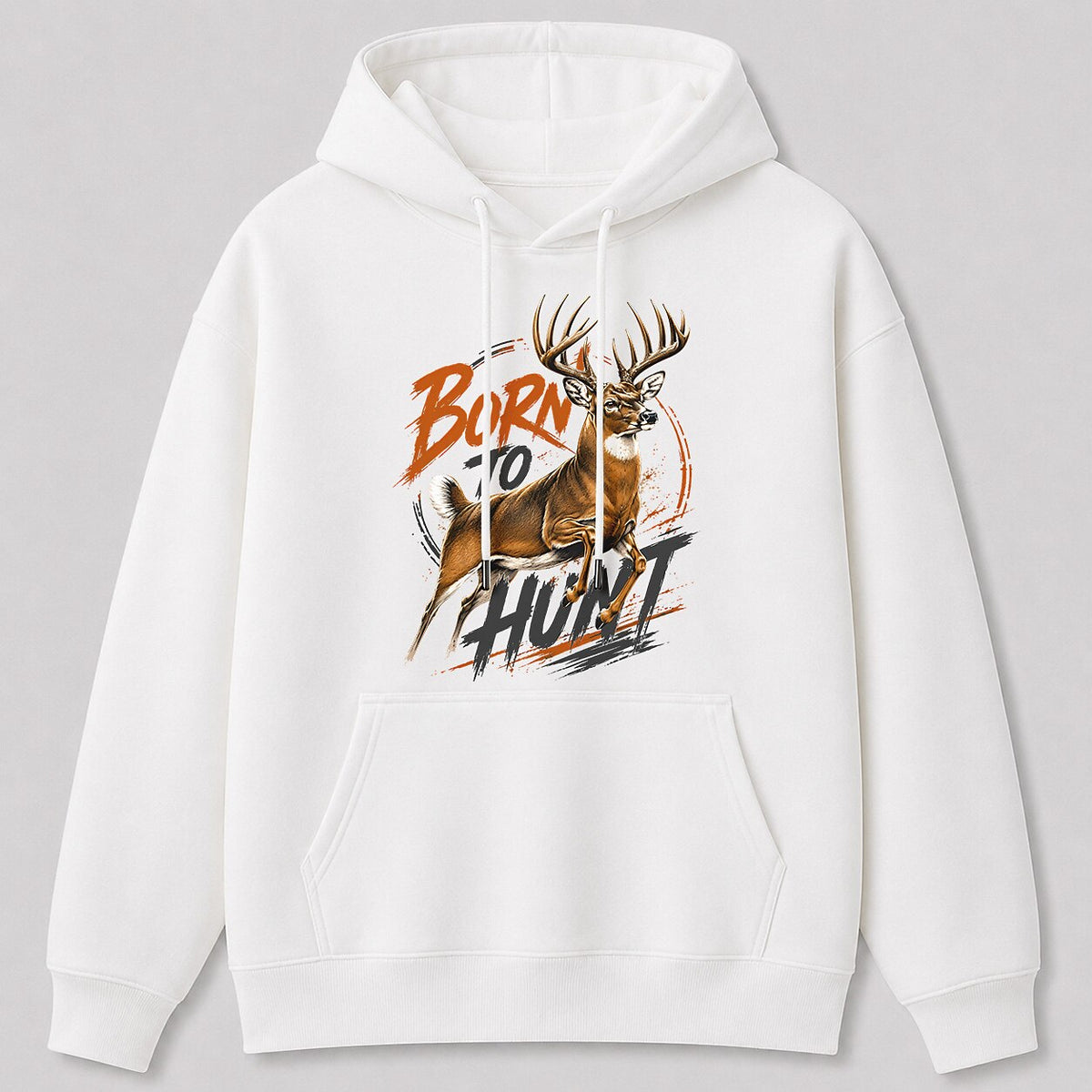 Whitetail Deer Hunting Hoodie for Men — white front view with printed graphic