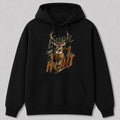 Whitetail Deer Hunting Hoodie - Rugged Woodsman — black front view with printed graphic