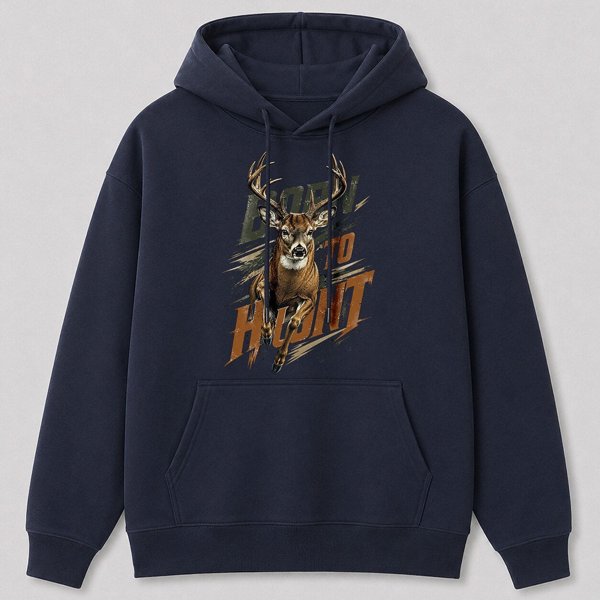 Whitetail Deer Hunting Hoodie - Rugged Woodsman — gray front view with printed graphic