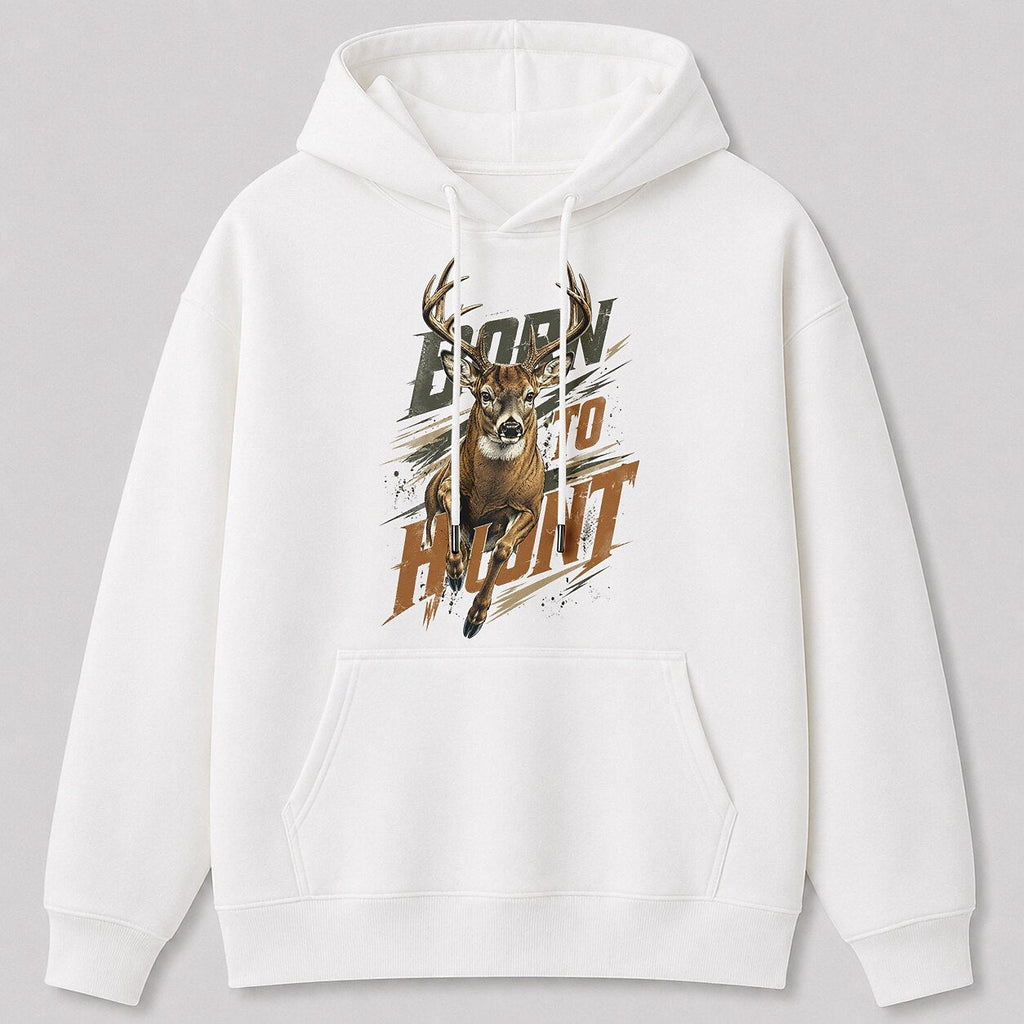 Whitetail Deer Hunting Hoodie - Rugged Woodsman — white front view with printed graphic