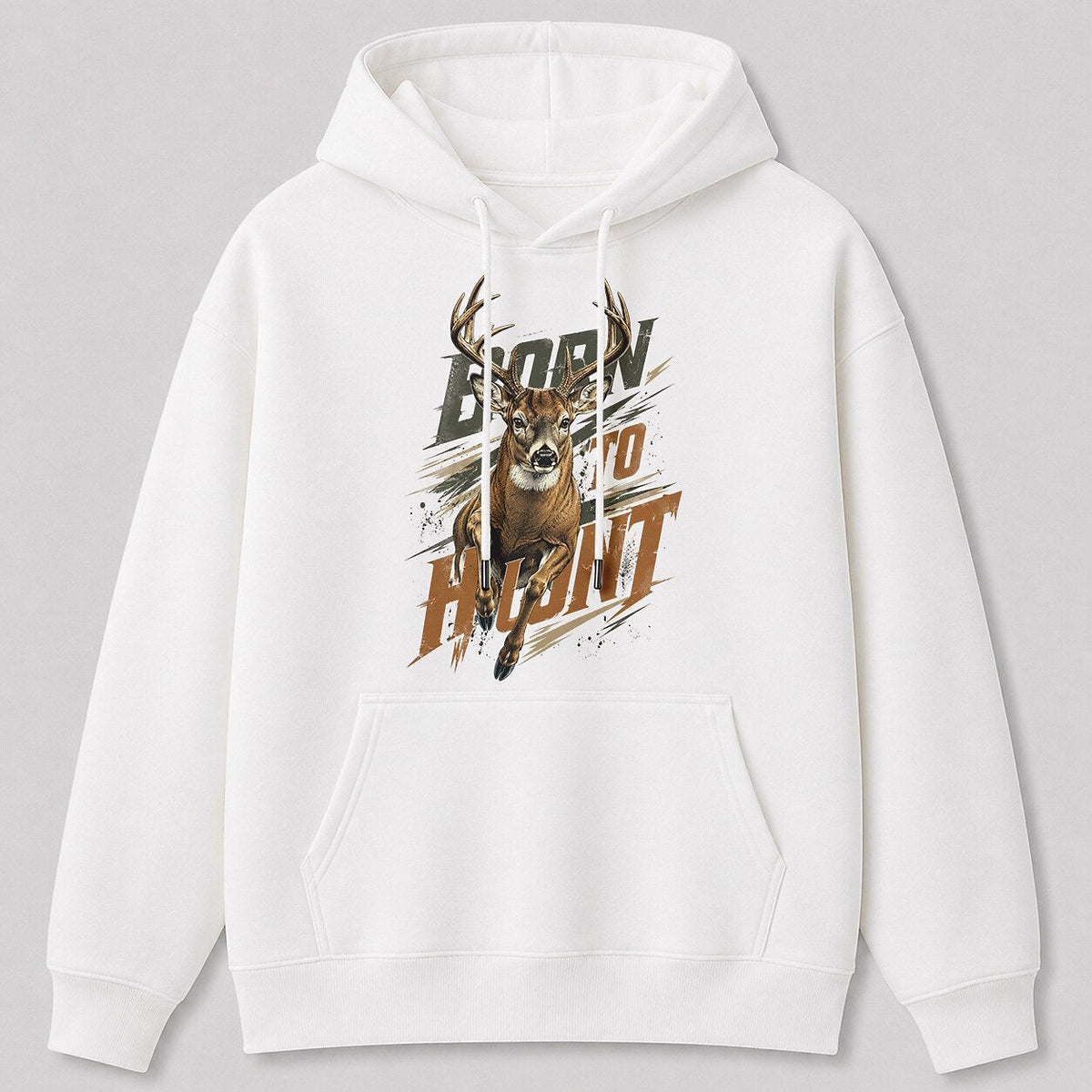 Whitetail Deer Hunting Hoodie - Rugged Woodsman — white front view with printed graphic