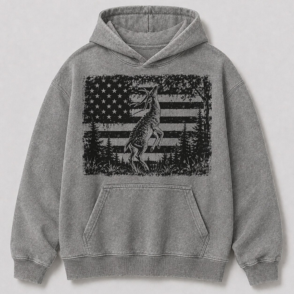 Washed Whitetail Deer American Flag Hunting Hoodie