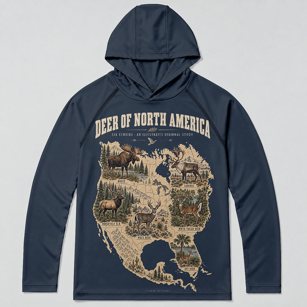 UPF 50+ Deer North America Map Hunting Sun Hoodie